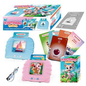 Картридер Знань 84499 "WToys", 2 кольори, ОЗВУЧУВАННЯ УКРАЇНСЬКОЮ МОВОЮ, USB-кабель, регулювання гучності, 112 карток, 224 зображення, 18 тем, абетка, вірші, пісеньки, казки, в коробці copy_180267 фото